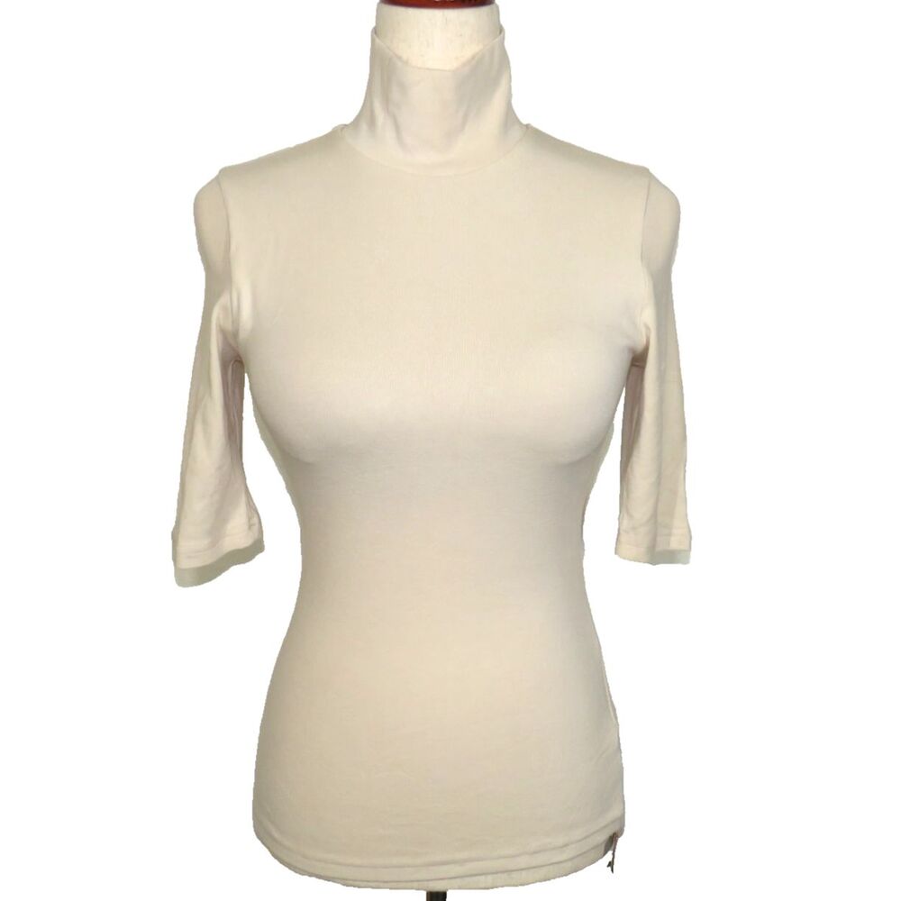 OGL Eco-Mousse Beige Soft Stretchy Elbow Sleeve Mock Neck Brami Top Size Small